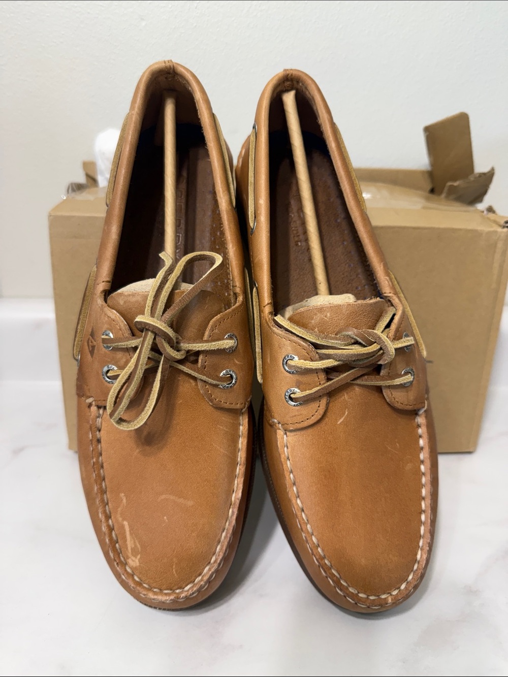 Sperry Tan Leather Classic Moc Boat Shoes - Picture 2 of 5